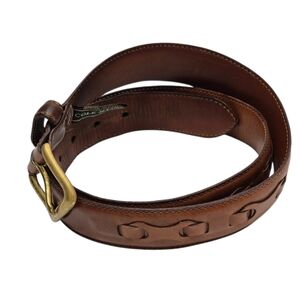 Cole Haan Men's Brown Leather Belt with Brass Buckle